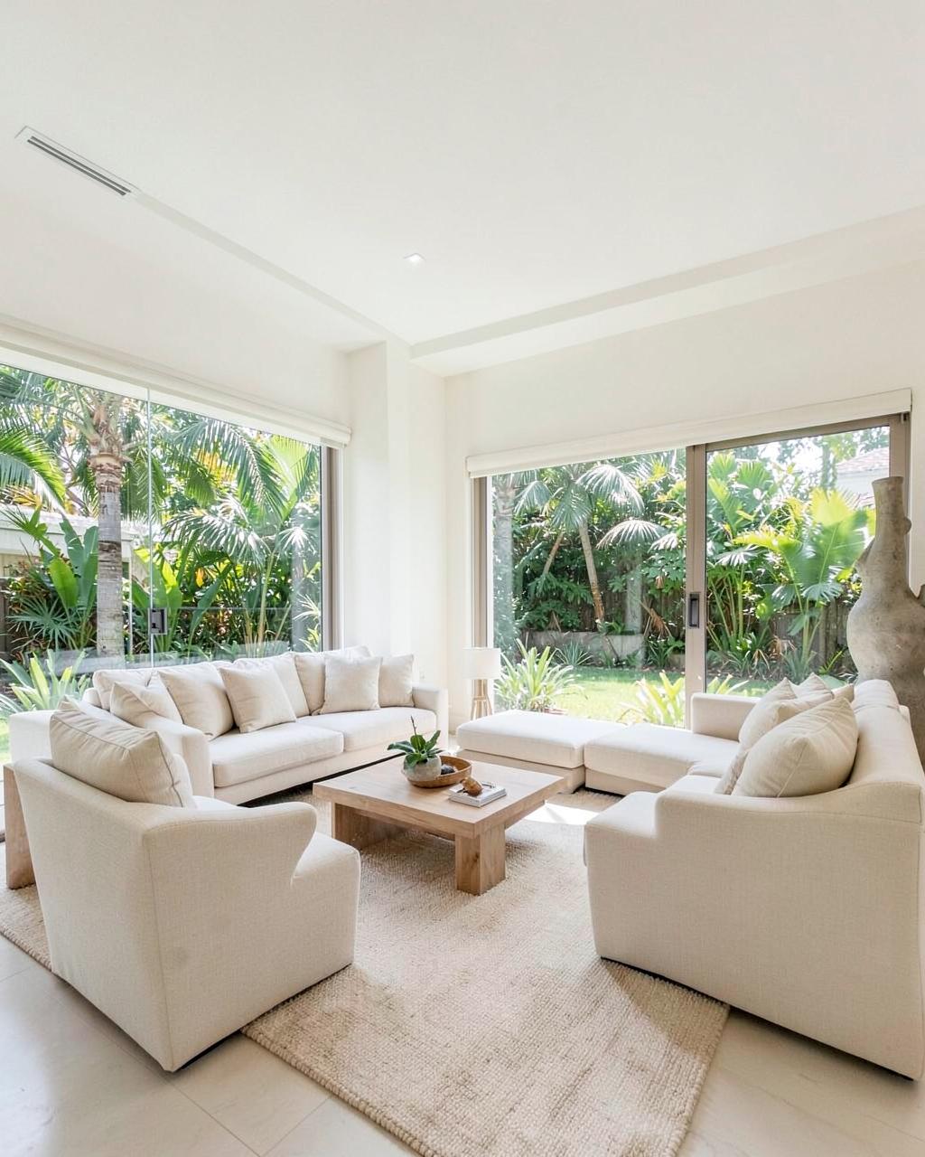 Bright minimal living room of a Florida home prepared for sale